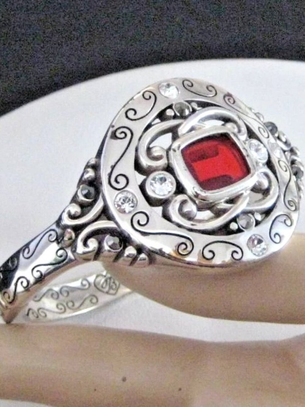 Brighton Bangle Bracelet Azure hinged Red & Crystals silver plated